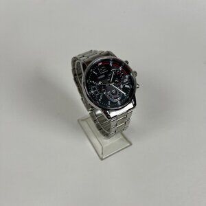 VIKABO Silver Band Black Chronograph Face Red/White Details Watch NEW